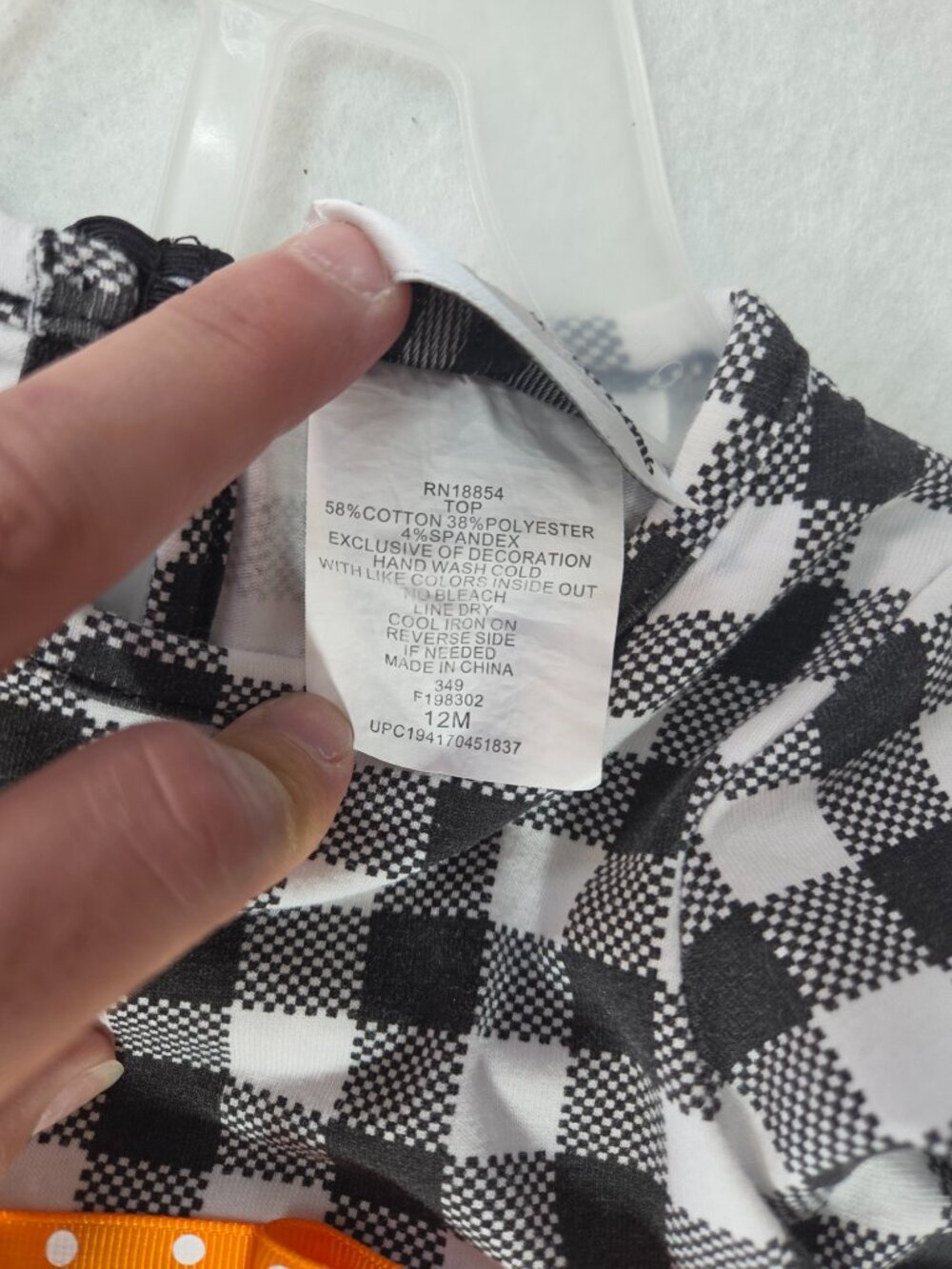 Rare Editions Black White Buffalo Plaid Pumpkin Dress Leggings Set Girls Sz 12M - Picture 9 of 9